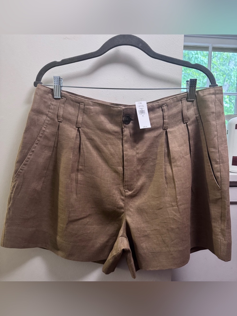 Banana Republic High-Waist Pleated Linen Shorts in Camel